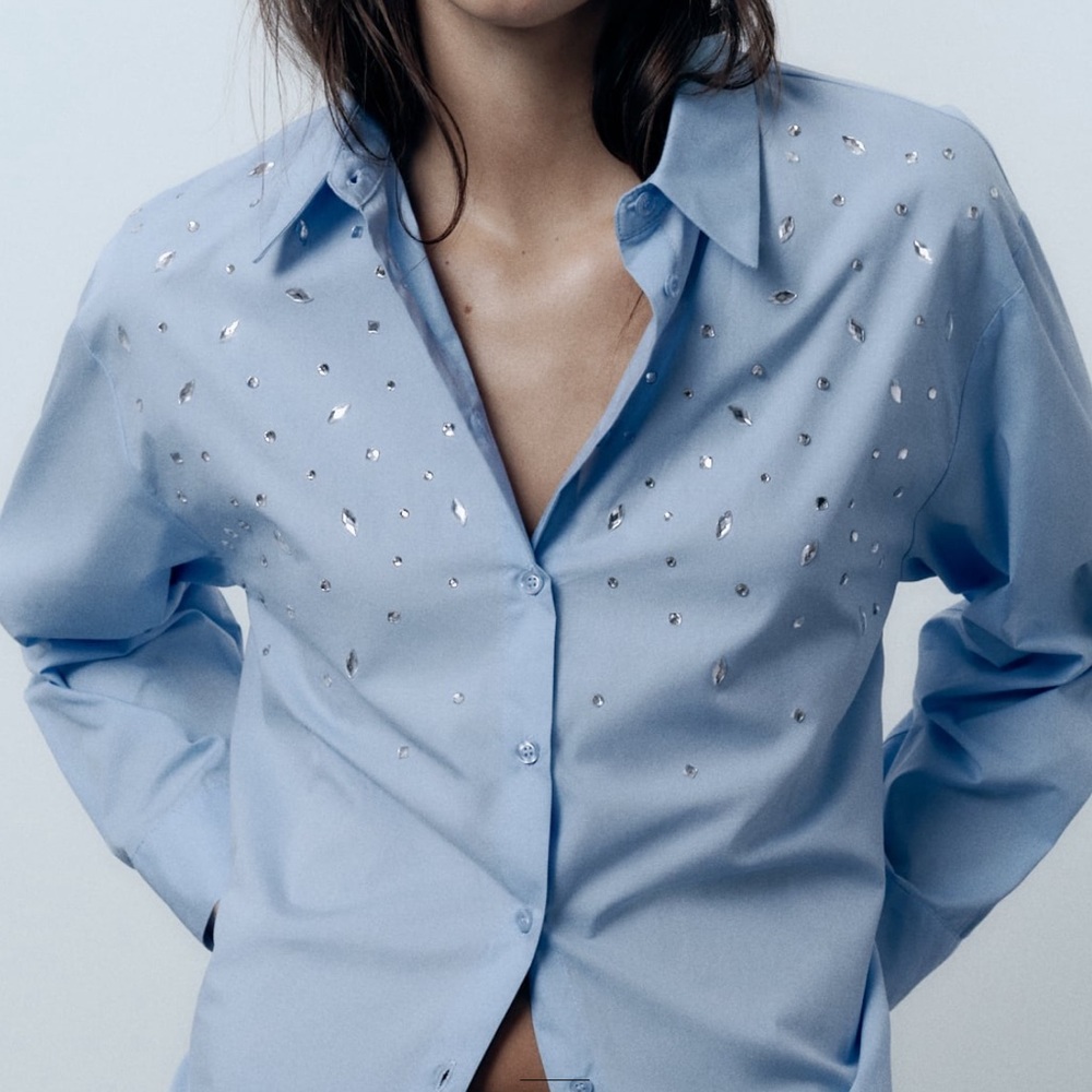 ZARA NWT BEADED POPLIN SHIRT XS